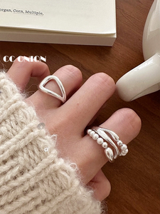 925纯银多层珍珠贝珠设计感戒指ins博主同款叠戴食指指环个性气质
