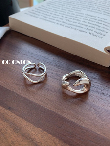 重工独特异形纯银戒指组合套装几何线条C型博主同款不掉色食指戒