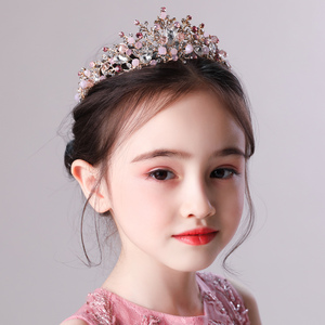 女孩头饰韩式水晶钻石花朵发夹女童发箍造型饰品儿童发卡粉色发饰