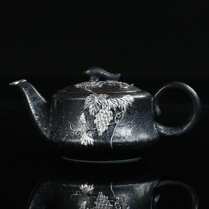 日本精 李甲栈正品银斑天目瓷陶瓷茶壶过滤建盏纯银家用送礼茶壶
