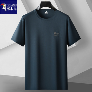 啄木鸟品牌大码男士短袖t恤2024新款宽松胖子弹力圆领半袖体恤衫