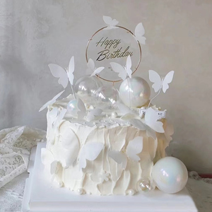 白色纸质蝴蝶蛋糕装饰 蝴蝶威化纸糯米纸小仙女女生生日蛋糕插件