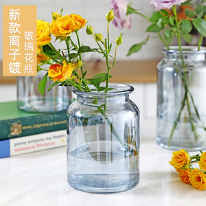 彩色透明玻璃花瓶ins小清新水养插花瓶满天星家用办公司桌面摆件
