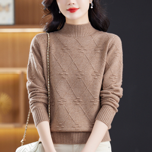 100%纯色羊毛衫秋冬季新款女装短款半高领毛衣宽松羊绒针织打底衫
