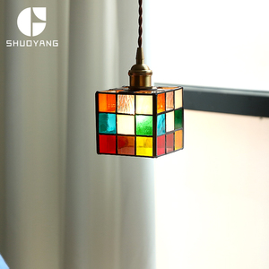 烁阳 彩色手工玻璃吊灯日式吧台岛台橱窗飘窗 个性创意魔方小吊灯