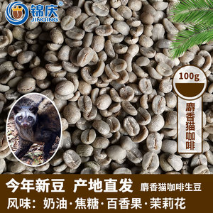 锦庆云南阿拉比卡猫屎咖啡豆香醇绿咖啡生咖啡豆咖啡生豆100克