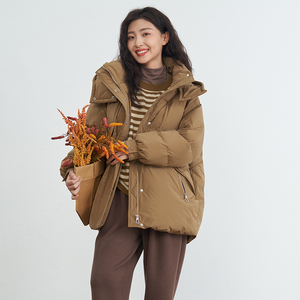UGIZ商场同款23年冬新品韩版女装中长纯色连帽鸭绒羽绒服UDYG823