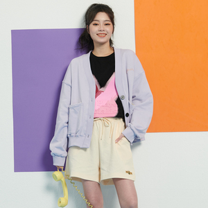 UGIZ商场同款2023春新品韩版女装全棉V领大口袋开衫外套女UADG876