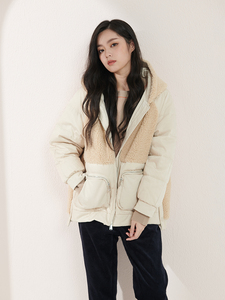 UGIZ商场同款冬季新韩版女装休闲仿羊羔绒拼接羽绒服女UDYF522