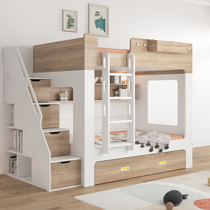 儿童两人双层床北欧极简设计师家具原木色风格上下床高低床子母床