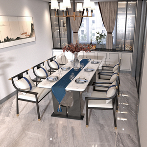 新中式大理石现代简约家庭餐桌椅组合白蜡木轻奢方形餐厅家用餐桌