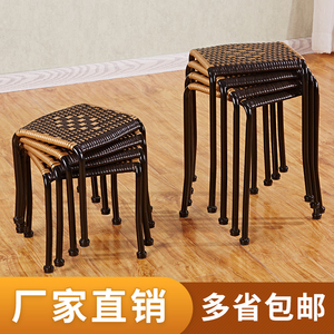 藤编凳子编织椅子塑料矮凳小板凳换鞋凳家用儿童方凳创意成人餐椅