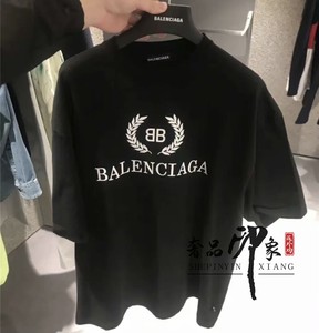 Balenciaga/巴黎世家 麦穗字母LOGO印花圆领半袖T恤男女短袖上衣