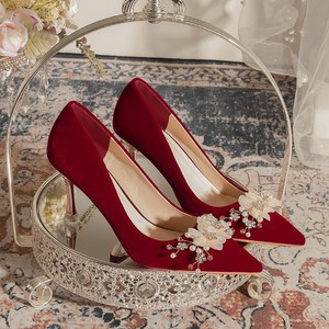 小众婚鞋新娘鞋2023年新款红色高跟鞋秀禾结婚鞋婚纱两穿不累脚