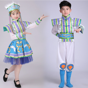 六一儿童藏族舞蹈演出服女童水袖少数民族服装男童表演服蒙古族