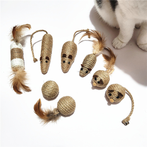 【20元包邮】猫玩具自然色剑麻老鼠羽毛球麻绳球自嗨啃咬磨牙互动