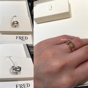 FRED斐登Force 10新款购物狂英国代购18K金中号带钻马蹄扣戒指