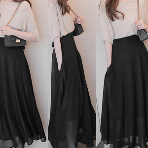 法式高级感黑色半身裙气质超仙纱裙女夏高腰显瘦垂感a字雪纺长裙