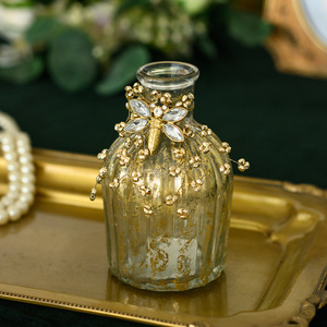 印度进口欧式轻奢玻璃电镀藏银小珠花花瓶花器创意样板间装饰摆件