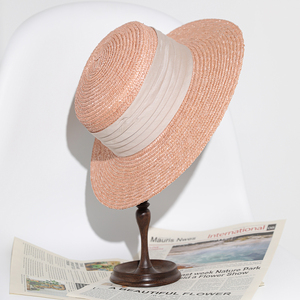 外贸精品男女款夏季麦秆纯色百搭休闲法式平沿平顶帽