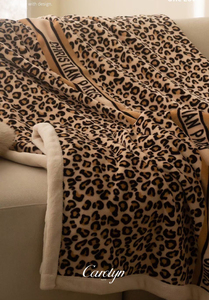经典Dir家风豹纹元素欧棉绒高级毛毯 秋冬季加绒法兰绒双面盖毯子