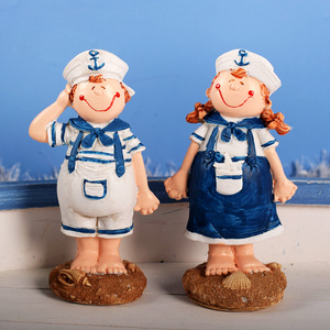 敬礼海军娃娃创意家居情侣树脂玩偶摆件桌面摆放送礼地中海装饰