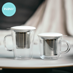 非非玻璃茶杯带盖不锈钢滤芯内胆茶杯家用杯花茶杯耐热玻璃水杯子