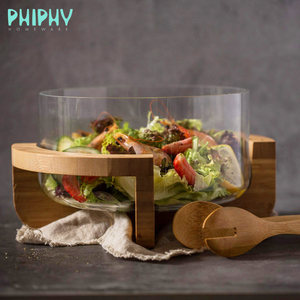 非非大号玻璃沙拉碗聚会家用透明加厚大碗玻璃盆碗餐具套装三件套