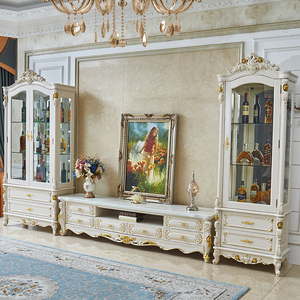 欧式大理石电视柜酒柜组合实木雕花储物柜美式客厅单双门酒柜套装