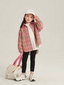 女童洋气粉色格子衬衫2024春装新款儿童韩版长袖衬衣宝宝春季外套