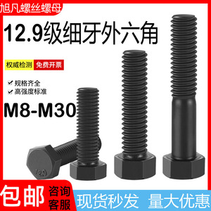 细牙外六角螺丝12.9级细丝螺钉细扣螺栓M8M10M12M14M16M18M20-M30