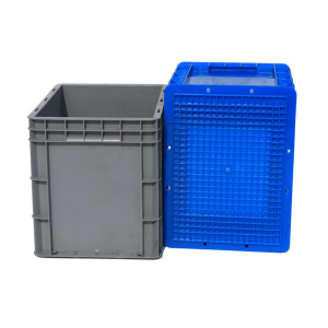 灰色物流箱子40*30*34加厚塑料框带盖蓝色周转箱长方形胶框大号箱