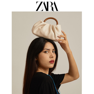ZAR4女包木手柄褶皱云朵手提包2022新款潮小众高级感单肩斜挎包包