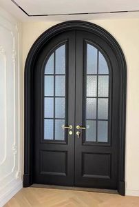 黑色法式复古奶油风双开拱形门弧形门实木门圆弧烤漆室内门卧室门