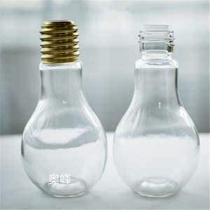 透明玻璃瓶灯泡瓶饮料瓶创意奶茶瓶异形瓶金银密封盖酒瓶厂家直销