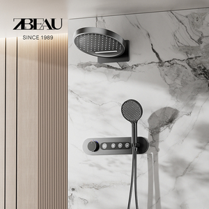 ZBEAU暗装花洒全铜恒温旋钮按键热熔入墙式家用圆形顶喷淋浴套装