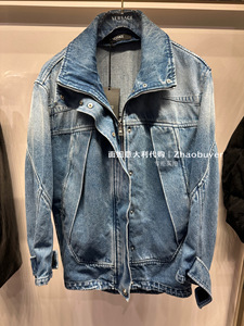 Versace范思哲 23秋冬面姐代购 时尚牛仔蓝色茧型拉链外套夹克女