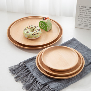 榉木圆盘原木碟子创意果盘木盘子点心咖啡碟实木托盘美食摄像道具