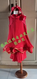 中国姑娘舞蹈服中国舞红色服我的祖国演出服儿童舞练功服裙子定制