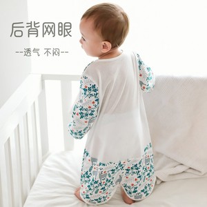 婴儿睡袍纯棉竹棉睡袋长短袖宝宝七分睡衣小童空调分腿防踢被背心