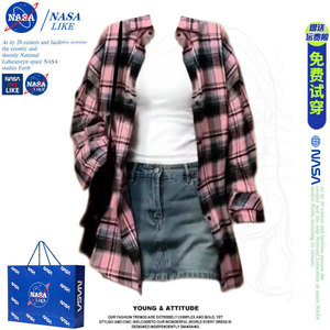 NASA韩系复古潮牌格纹长袖衬衫女春季新款慵懒风宽松显瘦开衫上衣