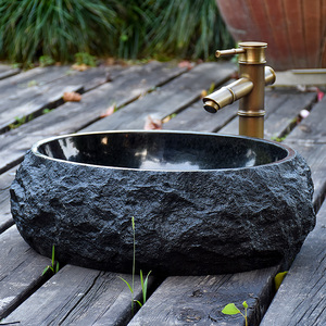 石头洗手盆整石台上盆复古洗手池艺术石材面盆创意单盆鹅卵石盆