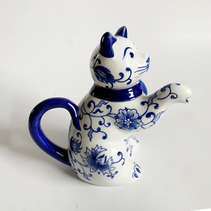家用陶瓷水壶泡茶茶壶青花瓷陶壶大号单壶动物猫咪仿古中式茶室