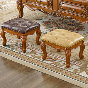 美式实木矮凳客厅沙发茶几凳小户型家用小凳子欧式软包门前换鞋凳