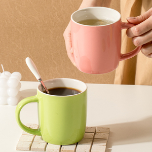 带盖勺陶瓷马克杯情侣咖啡杯男女同款家用简约纯色定制喝茶水杯子