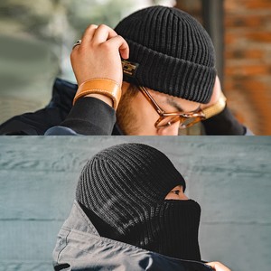 马登工装巴拉克拉法帽黑色保暖头套防风面罩针织毛线冷帽子男冬季