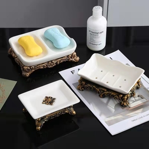 轻奢复古陶瓷肥皂碟家用香皂盒双格肥皂盒沥水创意卫生间置物浴室