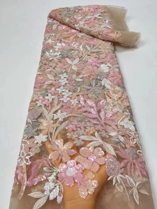 新款高档外贸重工亮片刺绣珠子蕾丝傣族面料婚纱礼服演出网纱布料