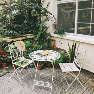 北欧阳台小桌椅三件套组合花园露台铁艺折叠休闲室外户外桌椅庭院