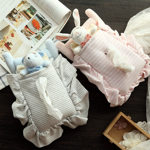 日系熊兔家的小床 创意纸巾盒 布艺条纹纸巾套 柔软家居 SN28